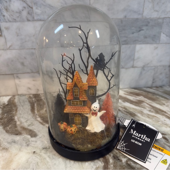MARTHA STEWART Halloween Haunted House Glass 10” Cloche LED Light up Decor New - Picture 1 of 5